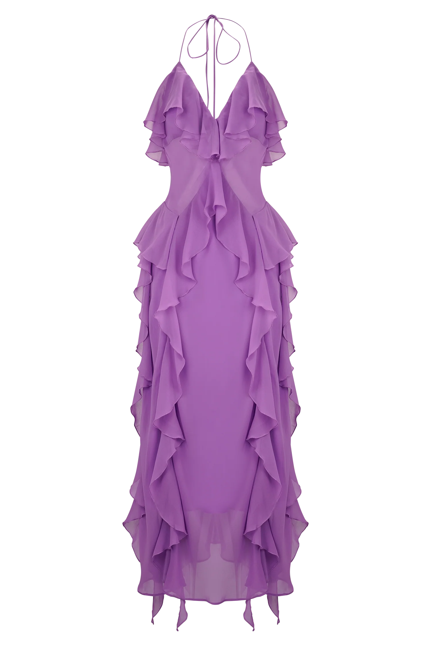 Aleyna Chiffon Ruffle Midi Dress - Purple