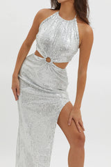 Astral Halterneck Sequin Dress Silver