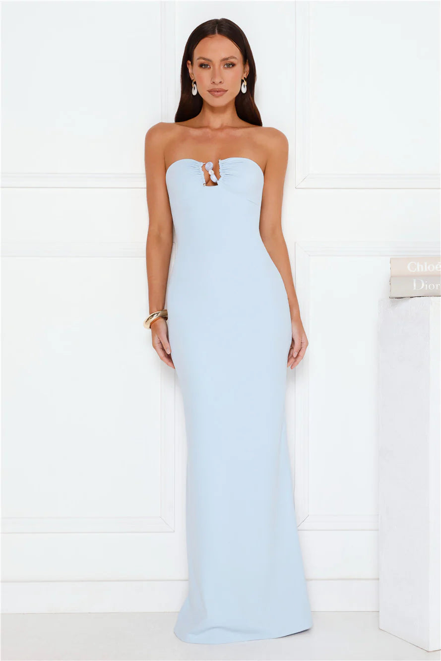 Lavish Lights Strapless Maxi Dress Blue