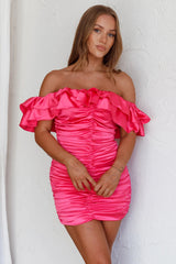 Carinne Off-Shoulder Ruched Mini Dress Doll Pink
