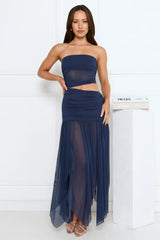 Haute Babe Strapless Mesh Maxi Dress Navy