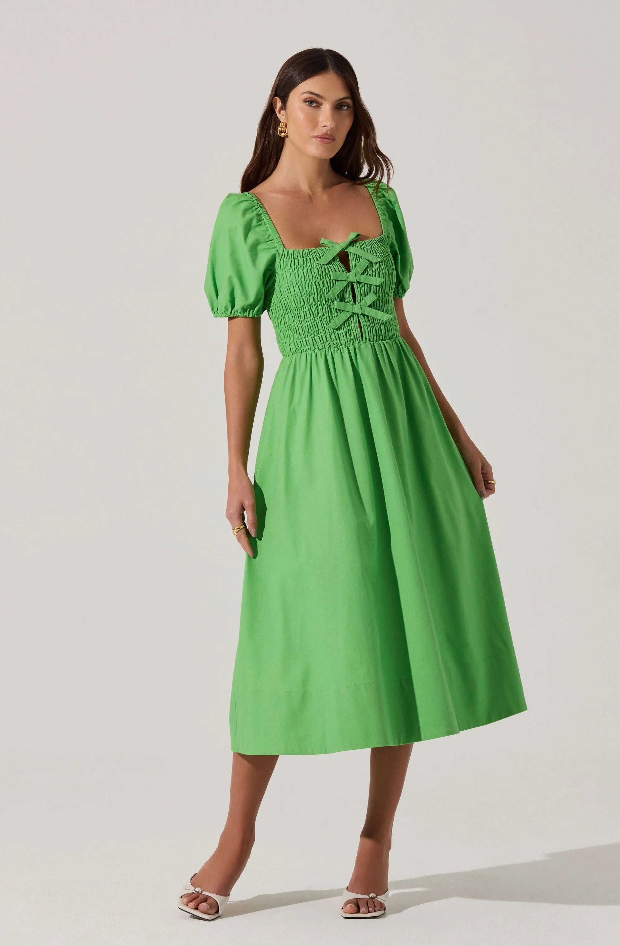 Smocked Bow Midi Dress