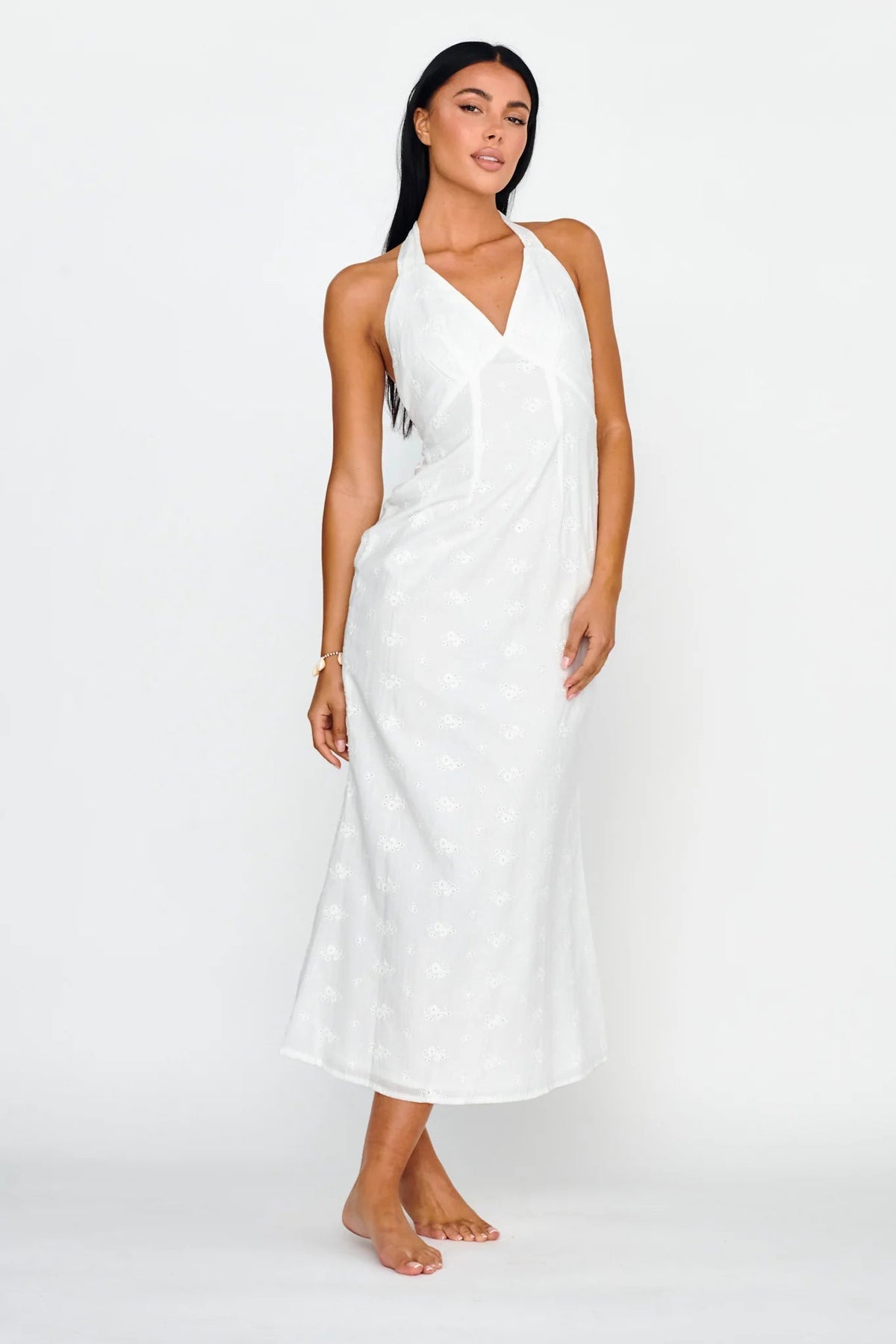 Lavara Halterneck Midi Dress White