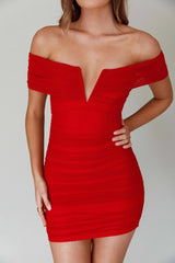 Equinoxe V-Bust Ruched Mini Dress Red