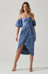 Zurina Off Shoulder Puff Sleeve Midi Dress