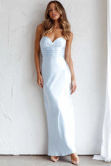 Azara Pintuck Bodice Maxi Dress Steel Blue