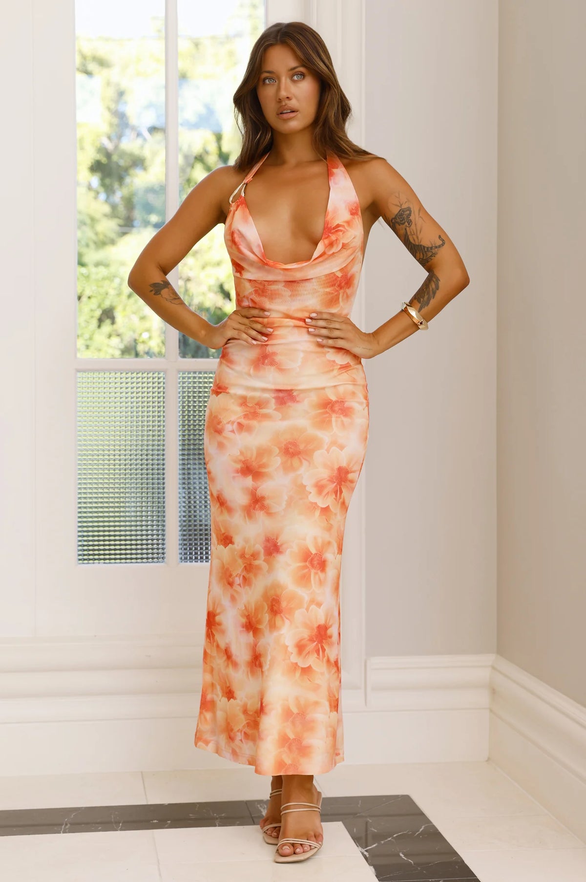Isle Of Fire Halter Maxi Dress Orange