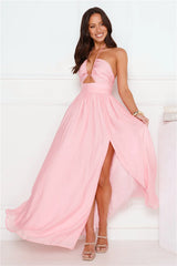 Hibiscus Hues Halter Maxi Dress Pink