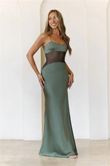 High Definition Satin Maxi Dress Olive