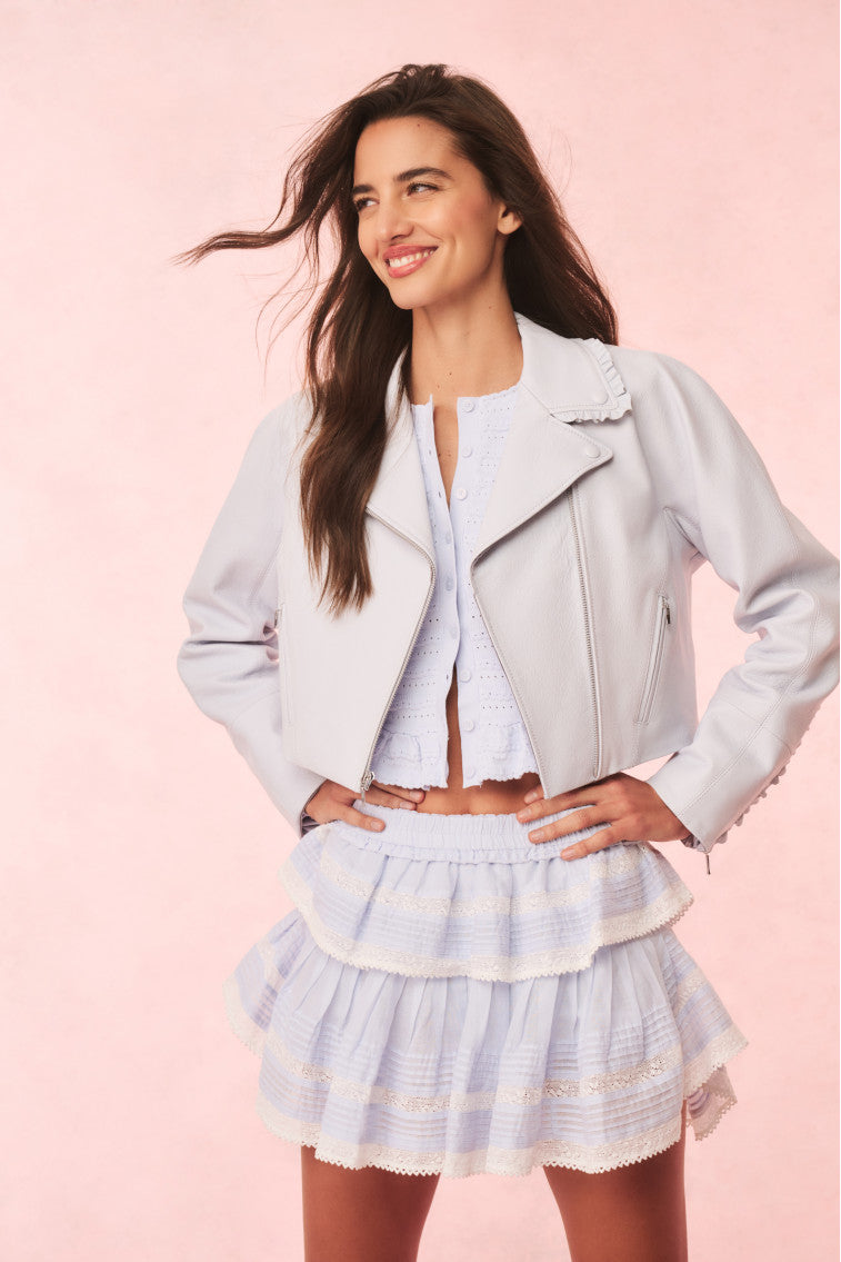 Rheisa Cropped Leather Moto Jacket