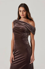 Velvet Off Shoulder Midi Dress