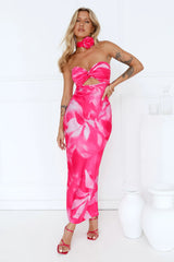 Latest Trend Strapless Satin Maxi Dress Pink
