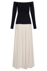 Presley Contrast Knit Off Shoulder Maxi Dress - Navy And Cream