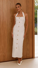 Tierra Button Midi Dress - White