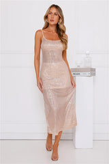 High Shine Set Sequin Midi Dress Gold
