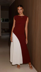 Charlotte Contrast Midi Dress - Wine/White