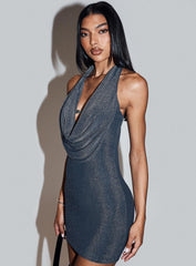 Big Deal Halter Mini Dress Blue Glitter