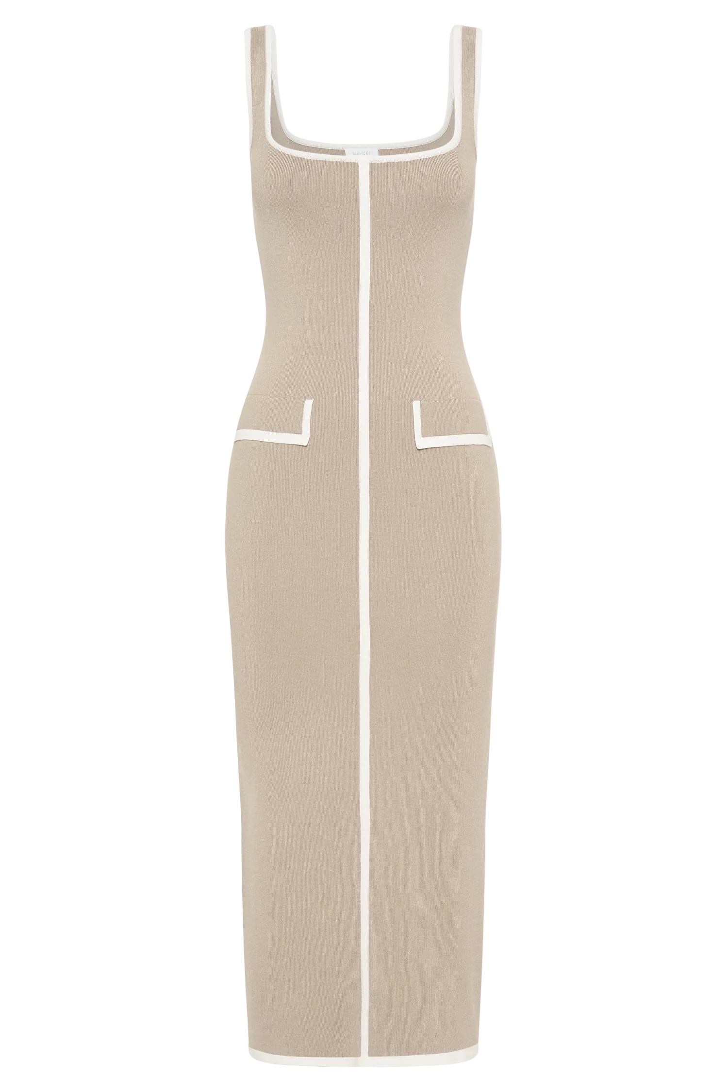 Eimear Contrast Knit Midi Dress - Taupe & Ivory