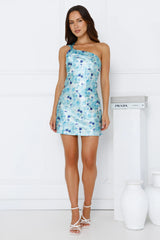 Lavish Tides One Shoulder Satin Mini Dress Blue