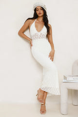 Lace Me Up Halter Maxi Dress Cream
