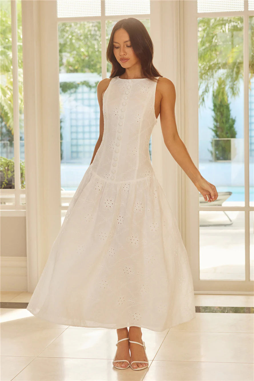Jasmine Jewel Embroidered Maxi Dress White