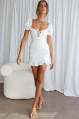 La Quinta Lace-Up Bust Drawstring Detail Anglaise Dress White