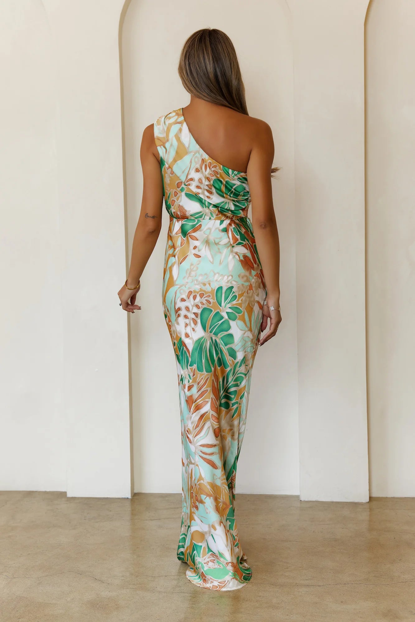 Lagoon Love One Shoulder Maxi Dress Green