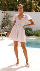 Sahirah Mini Dress - Beige / White Gingham