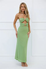 High Gloss Affair Strapless Maxi Dress Sage