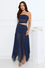 Haute Babe Strapless Mesh Maxi Dress Navy
