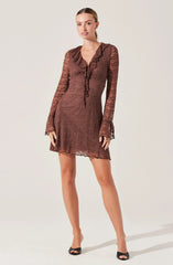 Ruffle V-Neck Lace Mini Dress