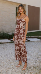 Carlia Midi Dress - Brown Daylillies