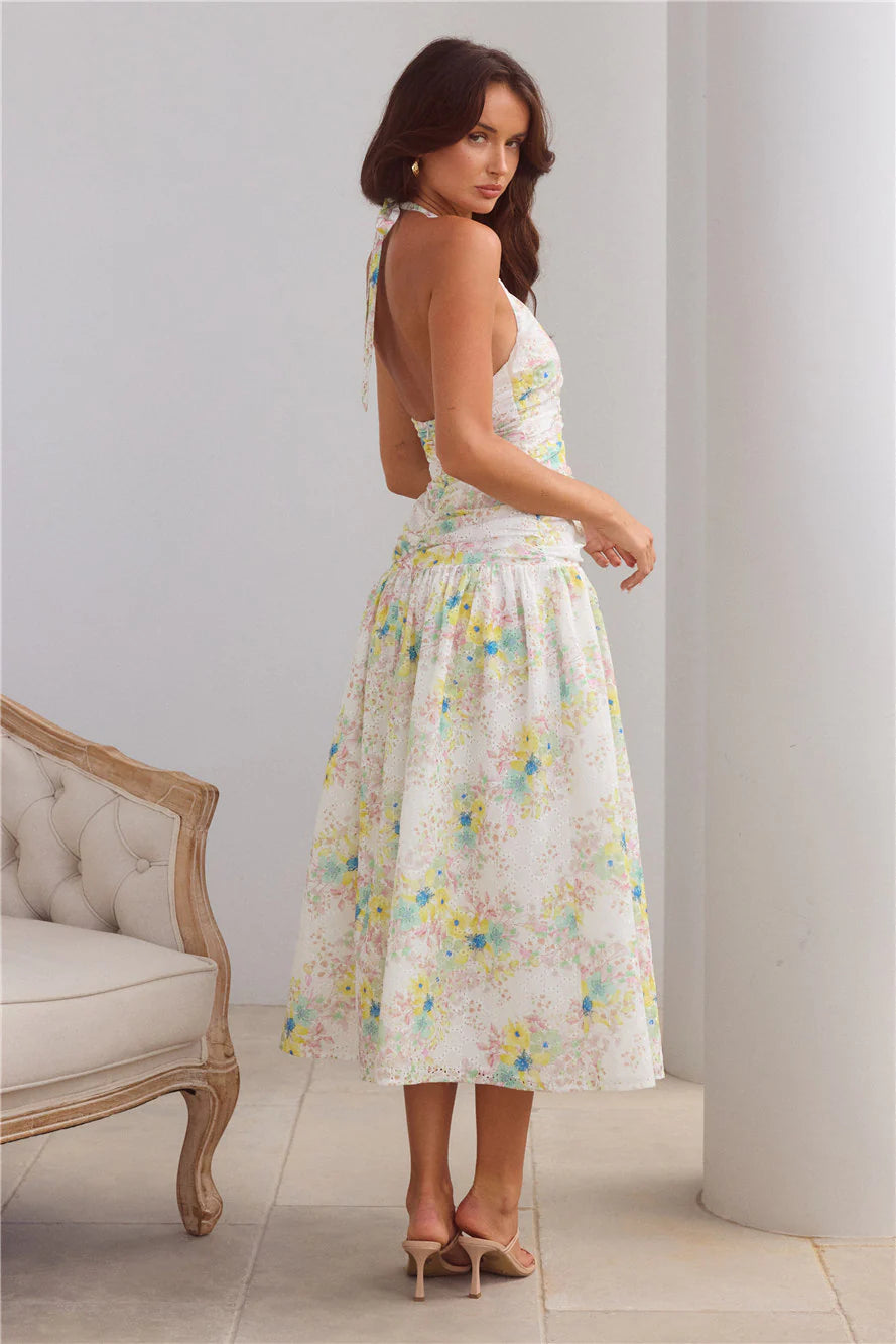 Island Dreamscape Halter Midi Dress Print