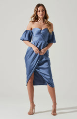 Zurina Off Shoulder Puff Sleeve Midi Dress