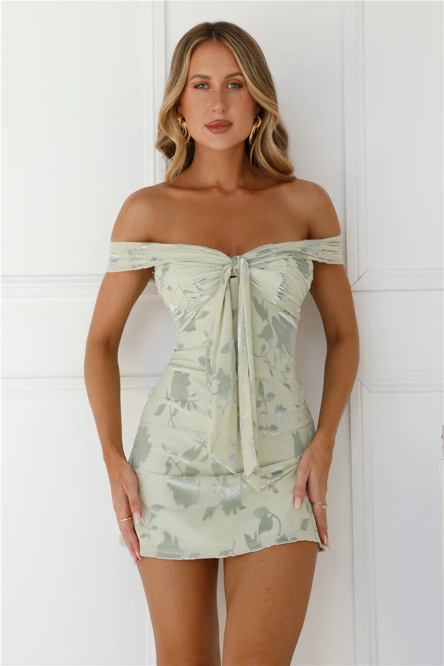 Important Party Off Shoulder Mini Dress Sage