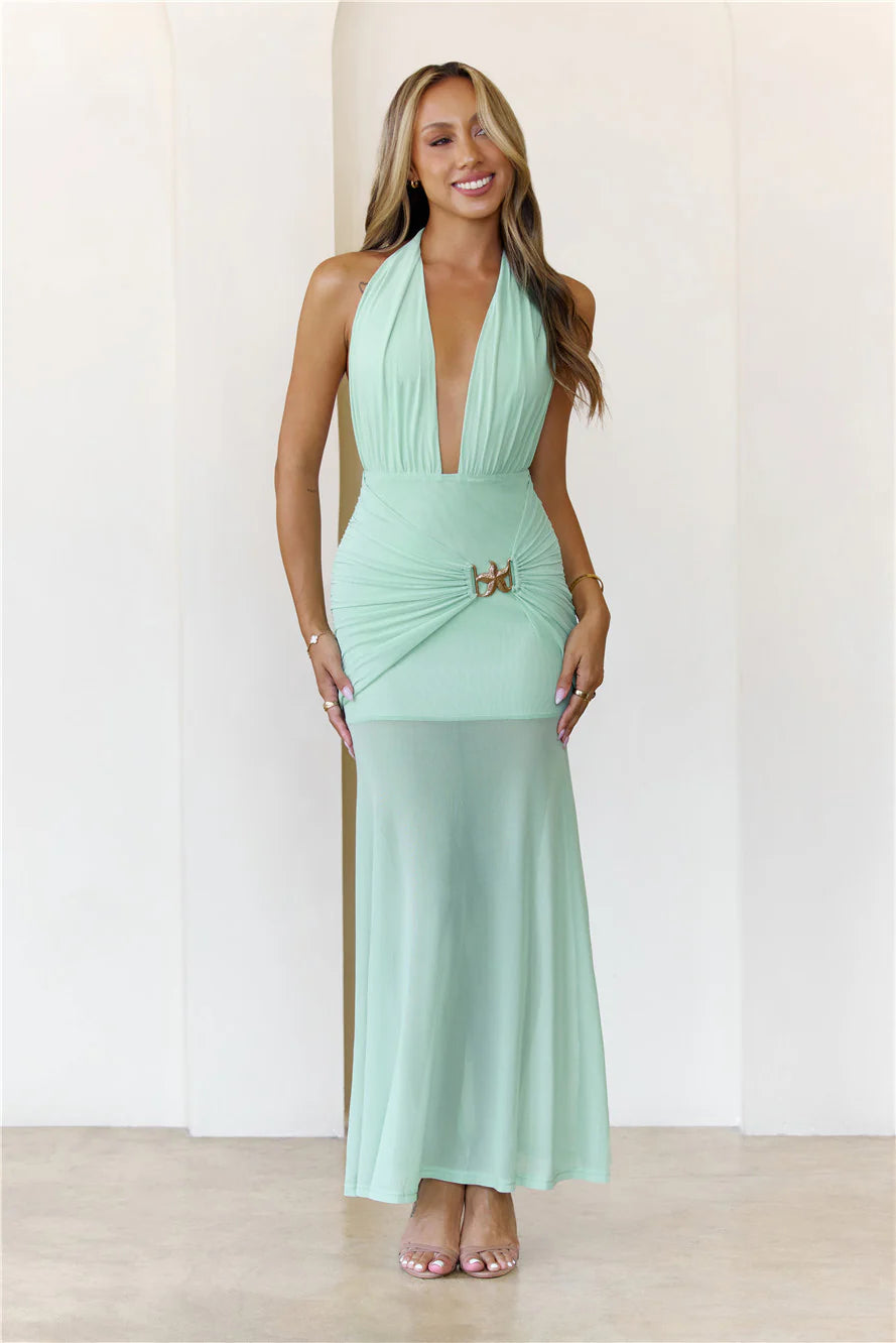 High Key Muse Mesh Maxi Dress Sage