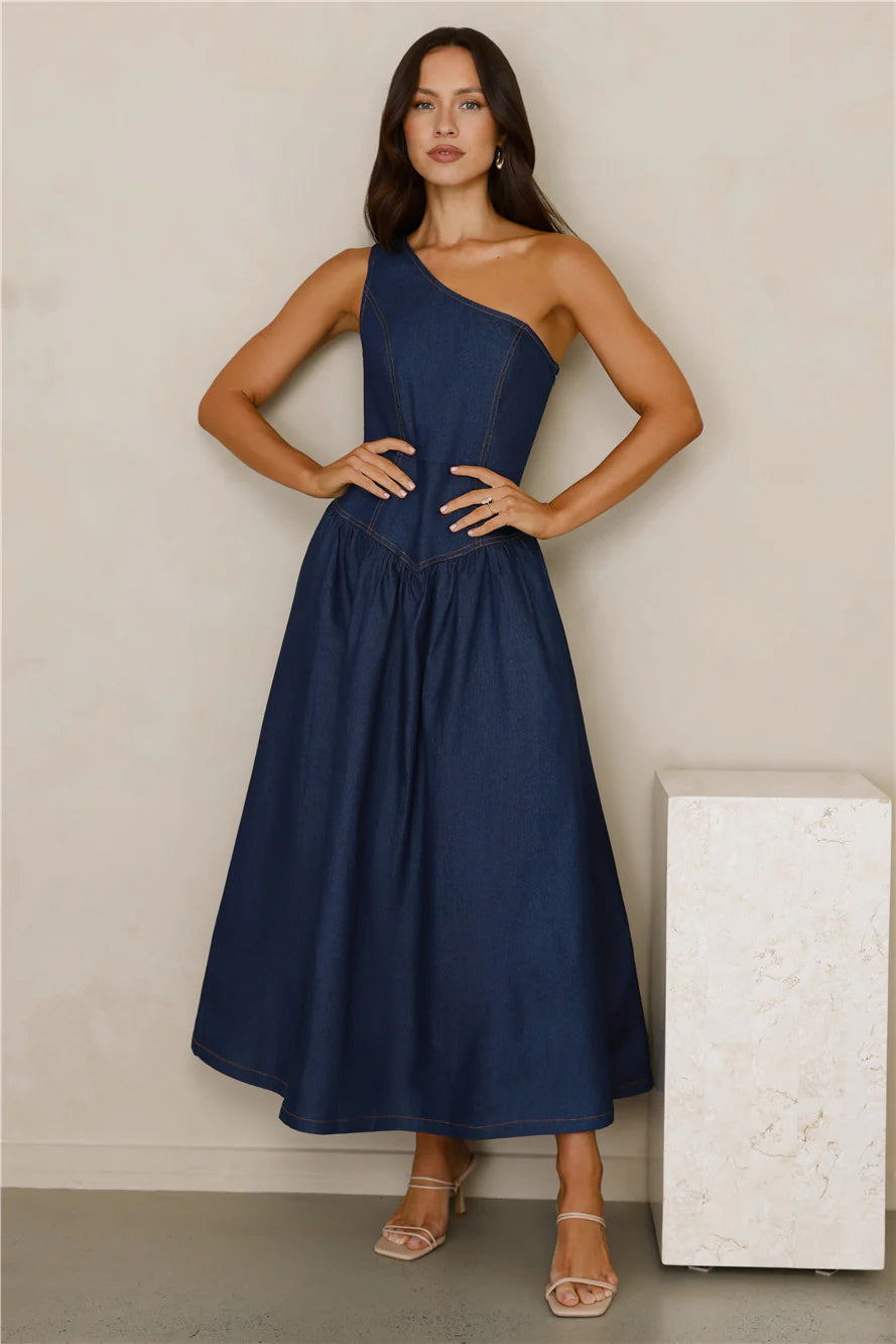 Indigo Dreams One Shoulder Maxi Dress Denim