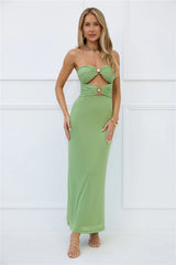 High Gloss Affair Strapless Maxi Dress Sage