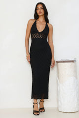 Lace Me Up Halter Maxi Dress Black