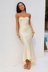 Heritage Strapless Satin Maxi Dress Yellow
