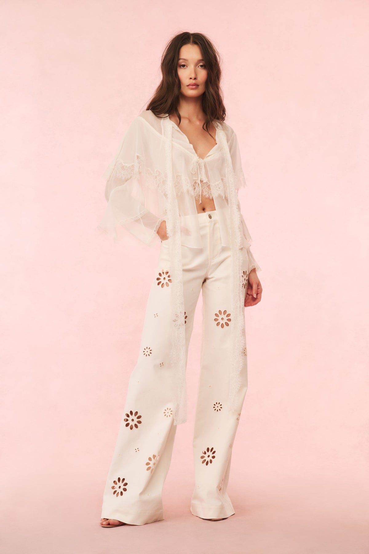 Carolette Eyelet Wide-Leg Pants