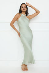 Icon Status Satin Maxi Dress Sage