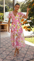 Solana Midi Dress - Pink Floral