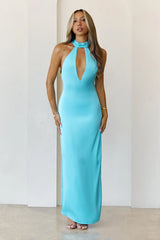 High Society Soirée Halter Maxi Dress Blue
