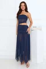 Haute Babe Strapless Mesh Maxi Dress Navy