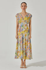 V-Neck Pleated Midi Dress