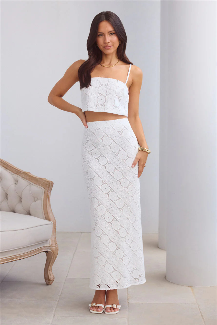 Island Calm Embroidered Maxi Skirt White