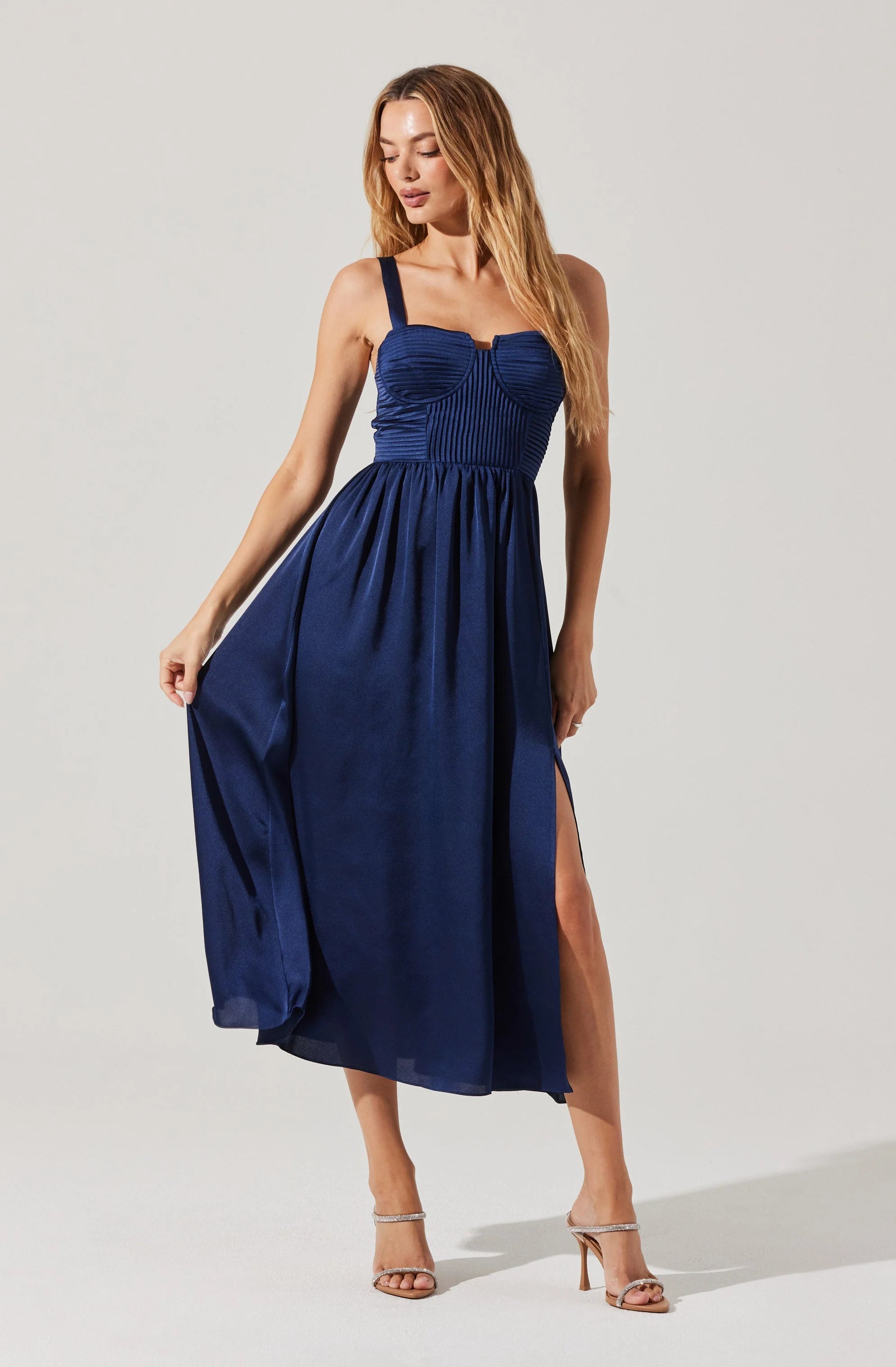 Pleated Bustier Midi Dress