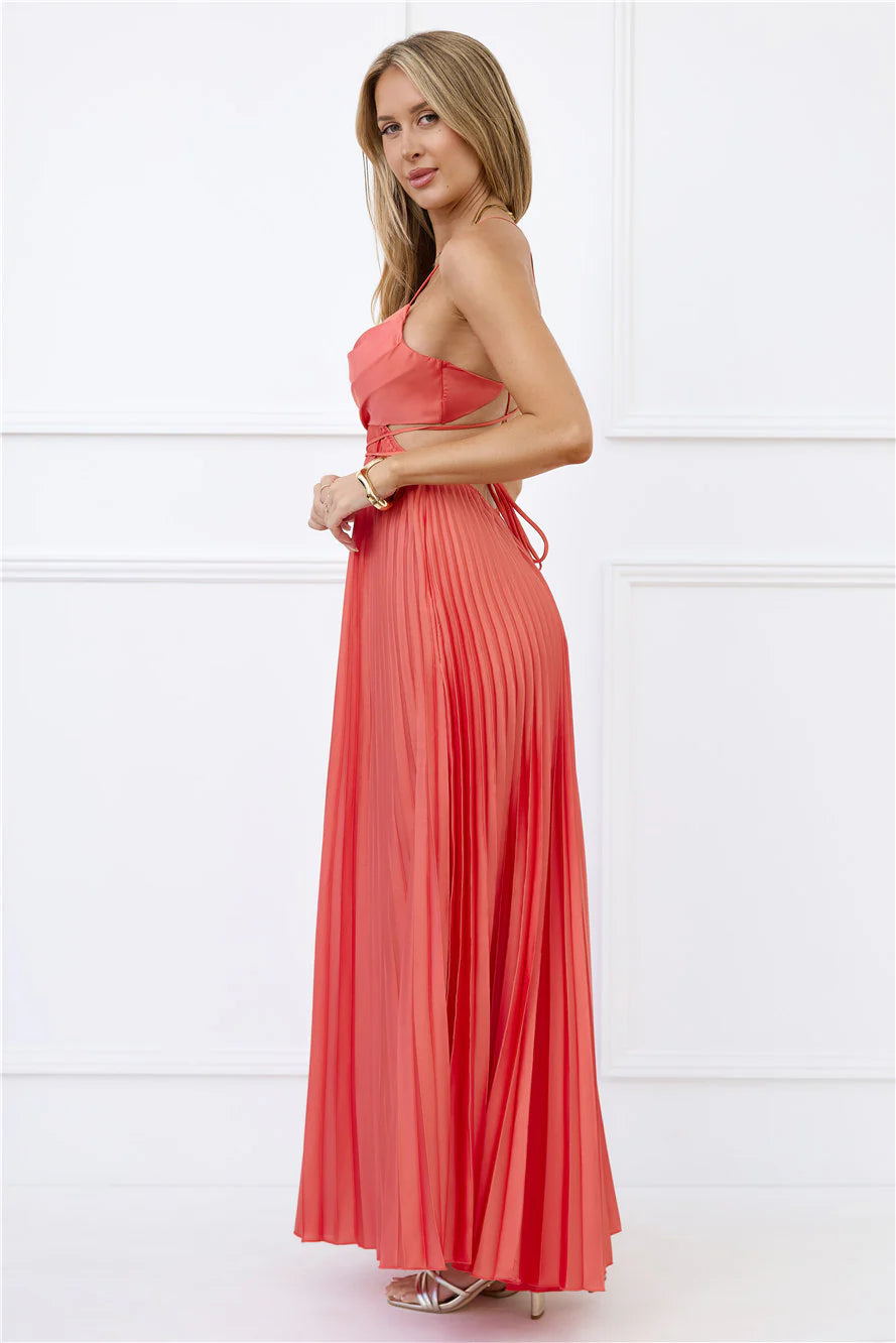 In My Prime Satin Maxi Dress Coral