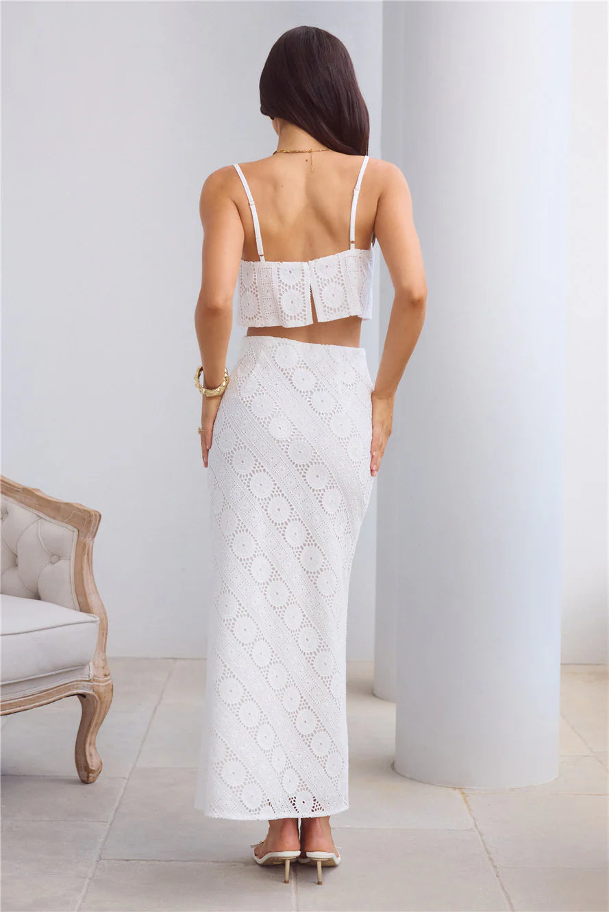 Island Calm Embroidered Maxi Skirt White